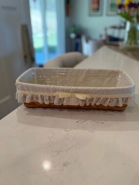 Vintage LONGABERGER Bread/cracker Basket + fabric + plastic liner 1992